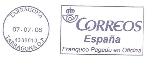 Franqueo Pagado Oficina - Rodillo tipo MON - TARRAGONA 07.07.08 4300010 TARRAGONA O.P.jpg