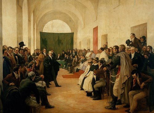 &quot;El cabildo abierto del 22 de mayo de 1810&quot;, de Pedro Subercaseaux. Óleo sobre tela, 3 x 4 metros aproximadamente