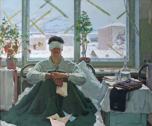 “Cartas” (1970), de Vladimir Gerasimovich Titov. Óleo sobre lienzo, 135 x 160 cm