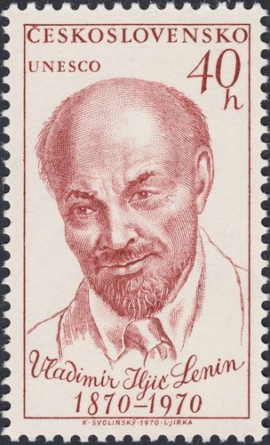 Checoslovaquia, 1970, sello dedicado a Lenin, formando parte de una serie de seis personalidades diseñada por Karel Svolinský. Grabado de Ladislav Jirka
