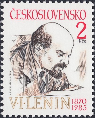 Checoslovaquia, 1985, 115 aniversario del nacimiento de V. Lenin. Diseño de Alfred Fuchs y grabado de Josef Herčík