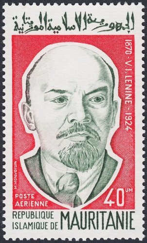 Mauritania, 1974, cincuenta años de la muerte de Lenin. Diseño y grabado de Michel Monvoisin