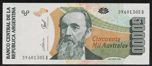 María Adelma Cabrera grabó un gran retrato de Luis Sáenz Peña para este billete argentino de 1989