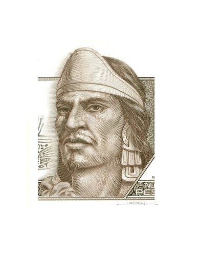 Nezahualcóyotl,  “tlatoani” de Texcoco, grabado a buril por Jorge Peral