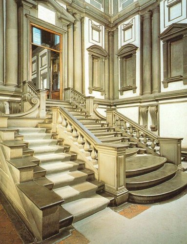 Escalera de la Biblioteca Laurenziana, en Florencia, diseñada por Miguel Ángel