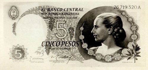 Acuarela de Renato Garrasi, que en 1952 diseñó un billete para honrar a Eva Perón que finalmente no fue realizado