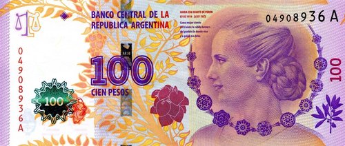 El billete de 2013 de Eva Perón, inspirado en un diseño de 1952 de Renato Garrasi, y cuyo perfil grabó digitalmente Sergio Pilosio