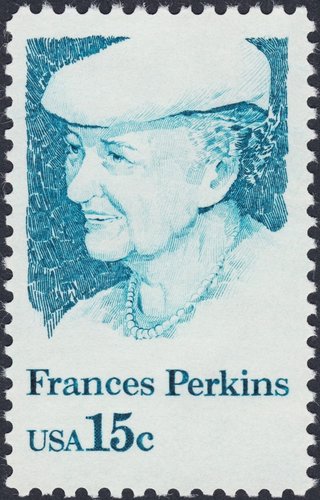 Estados Unidos, 1980, Frances Perkins. Retrato  grabado por Thomas R. Hipschen. Letras y cifra grabadas por Robert G. Culin