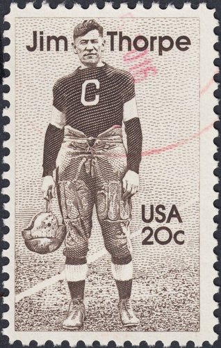 Estados Unidos, 1984, Jim Thorpe. Viñeta grabada por Hipschen. Diseño de Richard Gangel. Letras  y cifra grabadas por Gary J. Slaght