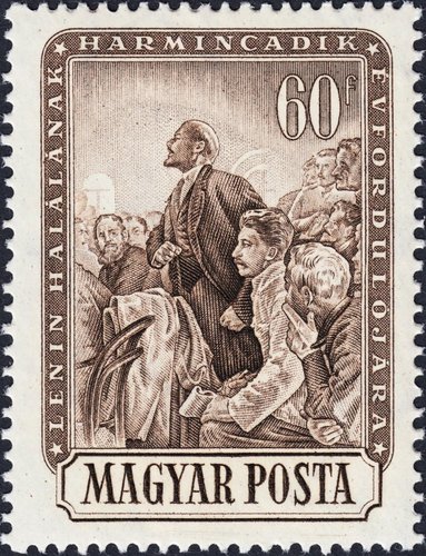 Hungría, 1954, 30 aniversario de la muerte de Lenin. Diseño y grabado de Zoltán Nagy