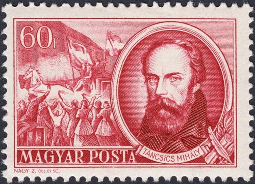 Hungría, 1952, Héroes de la Revolución de 1848, Mihály Táncsics. Diseño y grabado de Zoltán Nagy