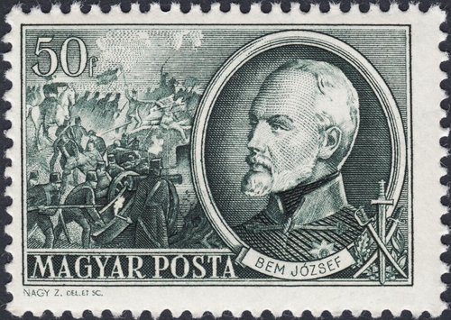 Hungría, 1952, Héroes de la Revolución de 1848, József Bem. Diseño y grabado de Zoltán Nagy