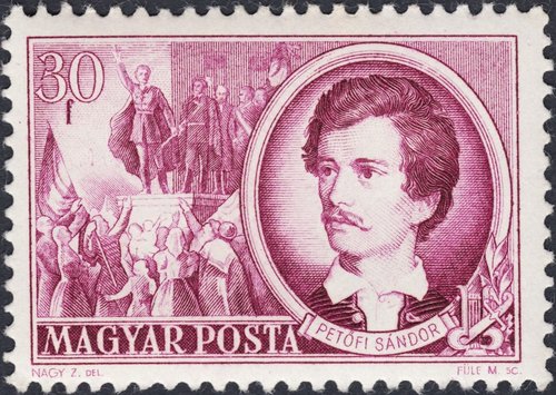 Hungría, 1952, Héroes de la Revolución de 1848, Sándor Petőfi. Diseño de Zoltán Nagy y grabado de Mihály Füle