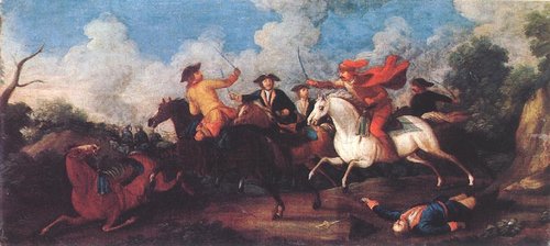 Pintura anónima. Combate entre rebeldes húngaros y soldados austríacos en 1708, durante la Guerra de la Independencia húngara de 1703-1711