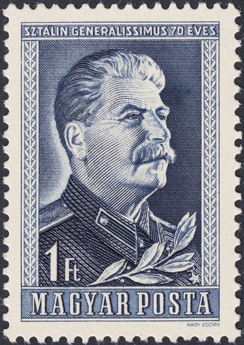 Hungría, 1949, 70 cumpleaños de Stalin. Sello emitido en tres valores, diseñado y grabado por Zoltán Nagy