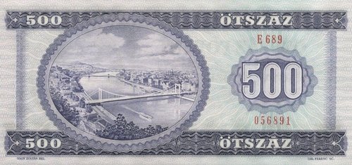 Reverso del billete de 1970 diseñado por Zoltán Nagy, que grabó el retrato de Endre Ady. Reverso grabado por Ferenc Gál