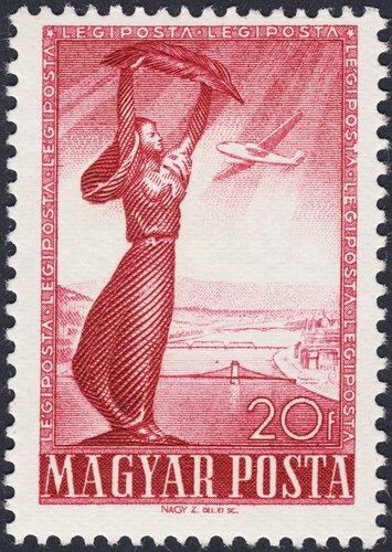 Hungría, 1950. Estatua de la Libertad, Budapest. Sello diseñado y grabado por Zoltán Nagy