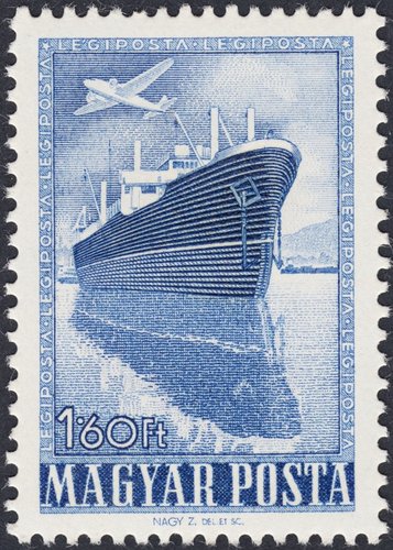 Hungría, 1950. Buque. Sello diseñado y grabado por Zoltán Nagy