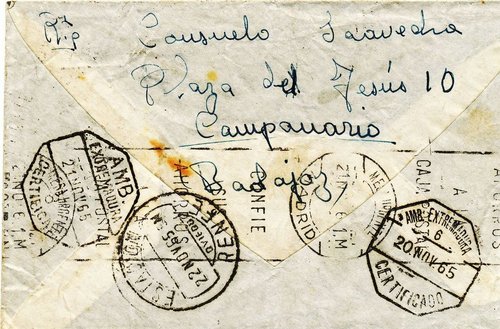 Ambulante. Extremadura. Ambulante. 8. Certificado. 1965-11-21. Carta. Reverso. Baja.jpg