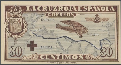 Diseño para el sello de 30c de la Cruz Roja, 1926, Correo Aéreo. Gouache y lápiz sobre papel, 20.3 x 11.8 cm