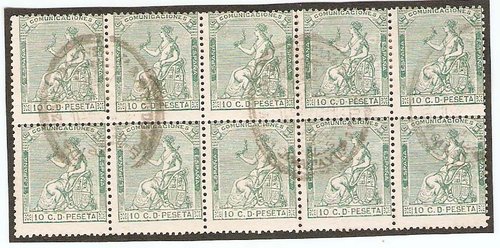Sellos - Emision 1851 - Alegoria de Espana - 10 c verde - Marca Juzgado.jpg
