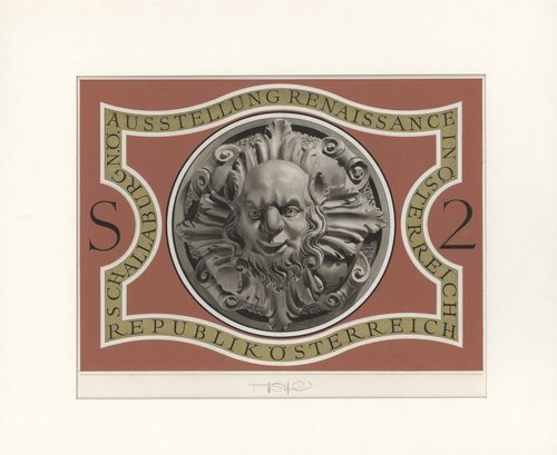 Diseño definitivo de Otto Stefferl. Pintura acrílica y lápiz sobre cartulina, 24 x 19 cm
