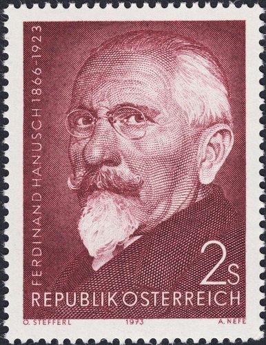 Sello de Ferdinand Hanusch emitido por Austria en 1973, después del diseño de Otto Stefferl y el grabado de Alfred Nefe