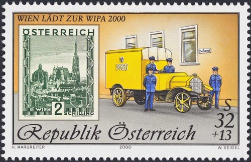 Austria, año 2000, Exposición Filatélica Internacional de Viena. Diseño de Hannes Margreiter y grabado de Wolfgang Seidel. Sello emitido primeramente en 1998