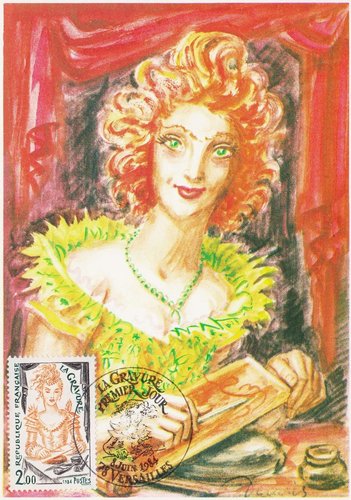 Tarjeta postal de la emisión de “La Gravure” (1984) ilustrada con una acuarela de Albert Decaris