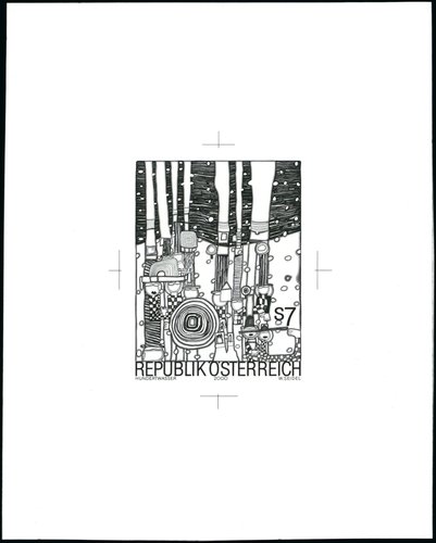 Prueba final de grabado de Wolfgang Seidel para la emisión de junio de 2000 dedicada a Hundertwasser