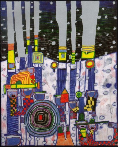 Friedensreich Hundertwasser, “Blue Blues”, 1994, Viena. Técnica mixta, 92 x 74 cm. Colección privada
