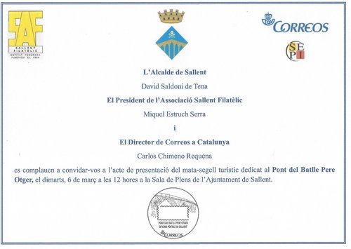 Matasellos turístico. Oficina postal de Sallent. Pont del Batlle Pere Otger. 2018-03-06. Presentación. Invitación.jpg