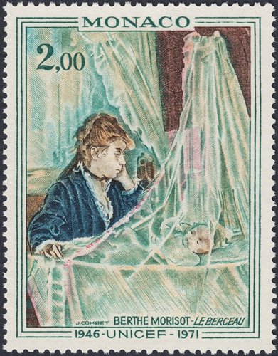 Mónaco, 1971, “La cuna”, de Berthe Morisot. Diseño y grabado de Jacques Combet