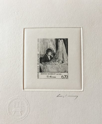 Prueba especial numerada del grabado de este sello que Pierre Albuisson realizó para una tarjeta filatélica