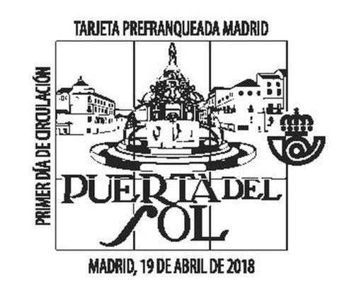 Madrid. 2018-04-19 al 22. 50 Feria Nacional del Sello. Tarjeta prefranqueada. Matasellos de primer día. Boceto. Baja.jpg