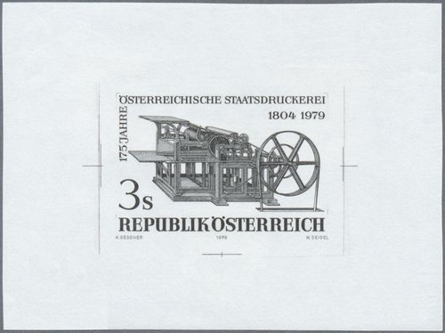 Prueba de grabado de Wolfgang Seidel para el sello de 1979 dedicado a la Staatsdruckerei