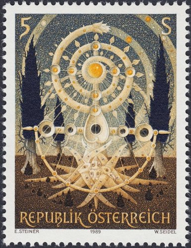 Austria, 1989, Arte Moderno.  “Lebensbaum” (1982), de Ernst  Steiner. Diseño y grabado de Wolfgang Seidel. Huecograbado y calcografía