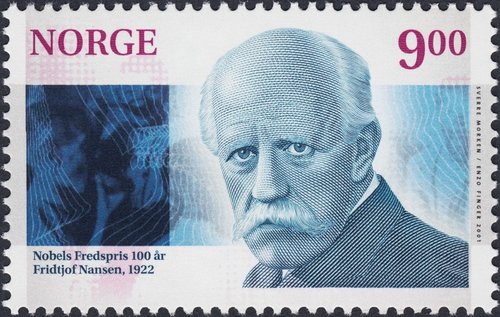 Noruega, 2001, Fridtjof Nansen. Retrato grabado por Sverre Morken. Diseño de Enzo Finger