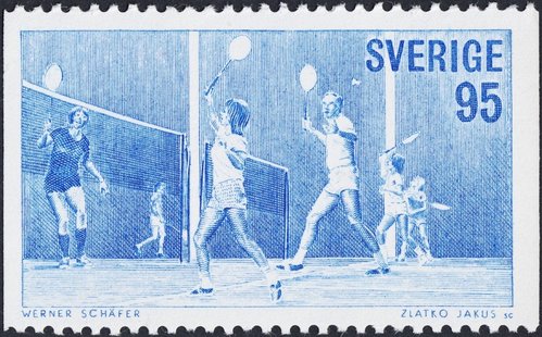 Bádminton. Fotografía de Werner Schäfer. Sello grabado por  Zlatko Jakuš