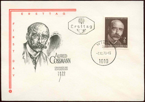 Sobre de Primer Día. Alfred Cossmann. Austria, 1970