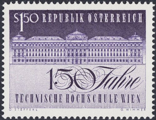 Austria, 1965, 150 aniversario de la Universidad Técnica de Viena. Diseño de Otto Stefferl y grabdo de Kurt Leitgeb. Calcografía
