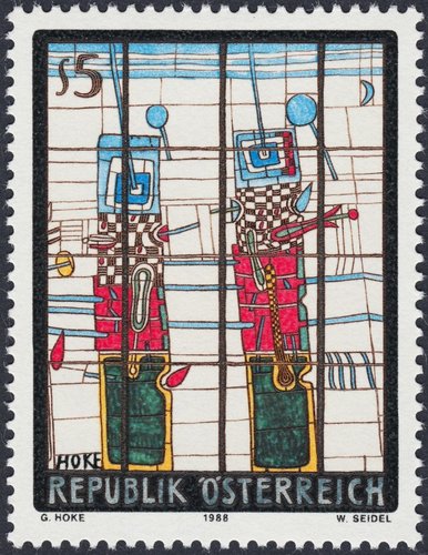Austria, 1988, “Los vigilantes”, por Giselbert Hoke. Sello grabado por Wolfgang Seidel e impreso en calcografía y huecograbado