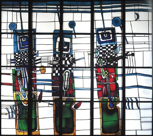 “Die Wächter”, de Giselbert Hoke. Cristalera en el Crematorio de Viena, 1976, 300 x 340 cm
