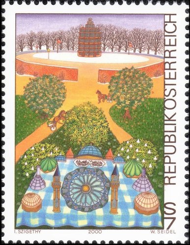 Austria, 2000, “Turf Turkey”, de Ida Szigethy. Sello grabado por Wolfgang Seidel. Calcografía y huecograbado