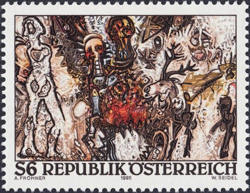 Austria, 1995, “Paisaje europeo”, por Adolf Frohner.  Diseño y grabado de Wolfgang Seidel. Impresión en huecograbado y calcografía