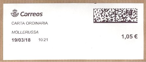 Etiqueta térmica digital. Nueva. Mollerussa. Carta ordinaria. 2018-03-19. 10.21. 4,1x10. 1,05 euros.jpeg
