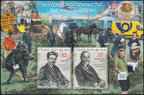 República Checa, 2017, Historia postal. Diseño de Jan Maget y Eva Hašková. Retratos de los sellos grabados por Václav Fajt. Impresión mixta en calcografía y offset
