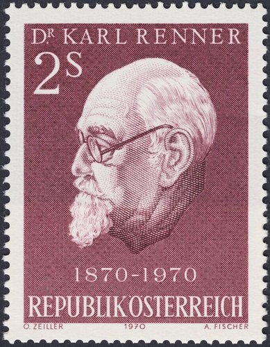 Austria, 1970, Karl Renner. Diseño de Otto Zeiller y grabado de Alfred Fischer. Calcografía
