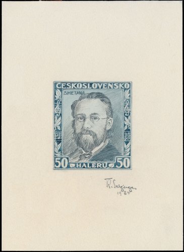 Esbozo final de Karl Seizinger para el sello del compositor Bedřich Smetana