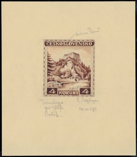Esbozo de Seizinger para el sello del Castillo de Orlík de 1932